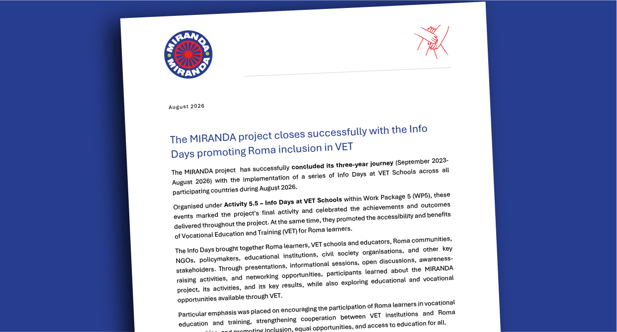 Read more about the article Проектот МИРАНДА успешно завршува со Информативни денови за промоција на инклузијата на Ромите во стручното образование и обука (СОО)!